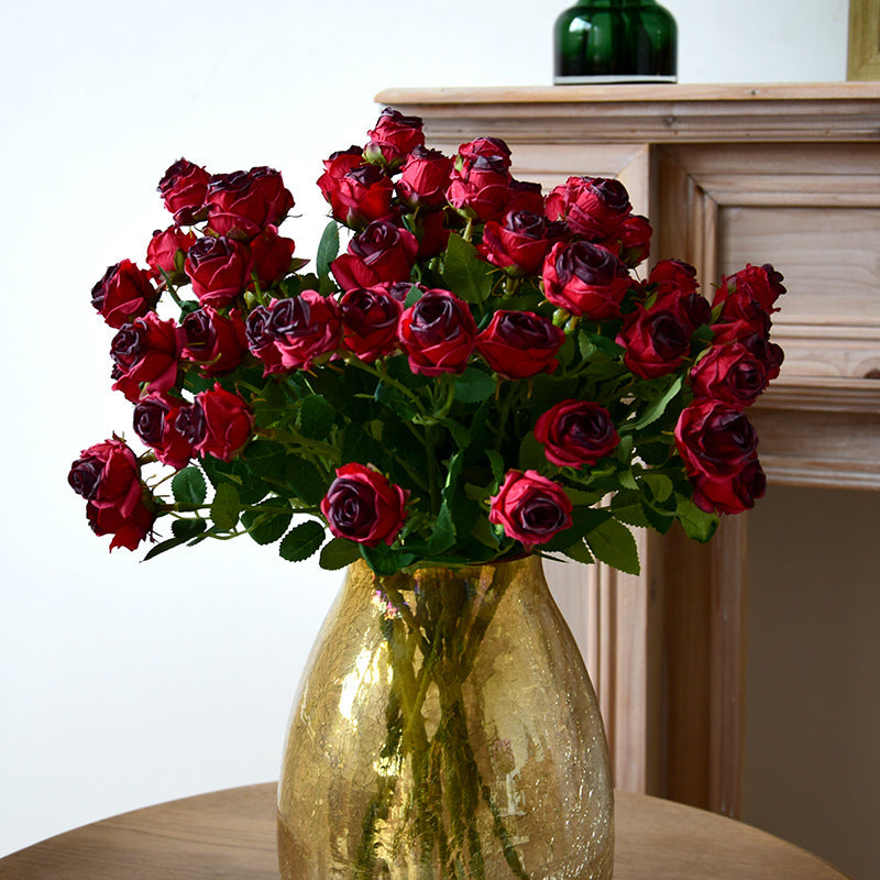 Bulk 17.3" Lifelike Artificial Mini Roses with Burnt Edge for Home Decor, Wedding Centerpieces, DIY Crafts Wholesale