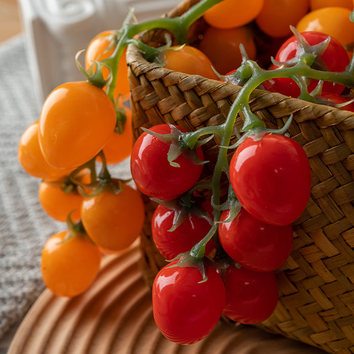 Venta al por mayor de decoración de tomates cherry artificiales realistas a granel 