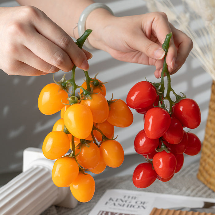 Venta al por mayor de decoración de tomates cherry artificiales realistas a granel 