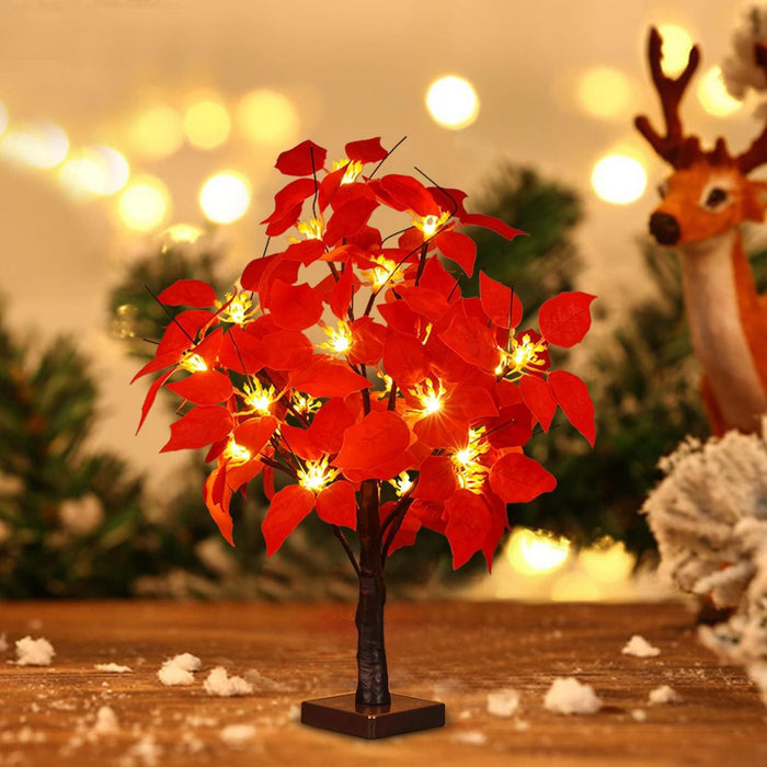 Bulk Lighted Artificial Poinsettia Flower Tree Battry Operated Tabletop Wholesale