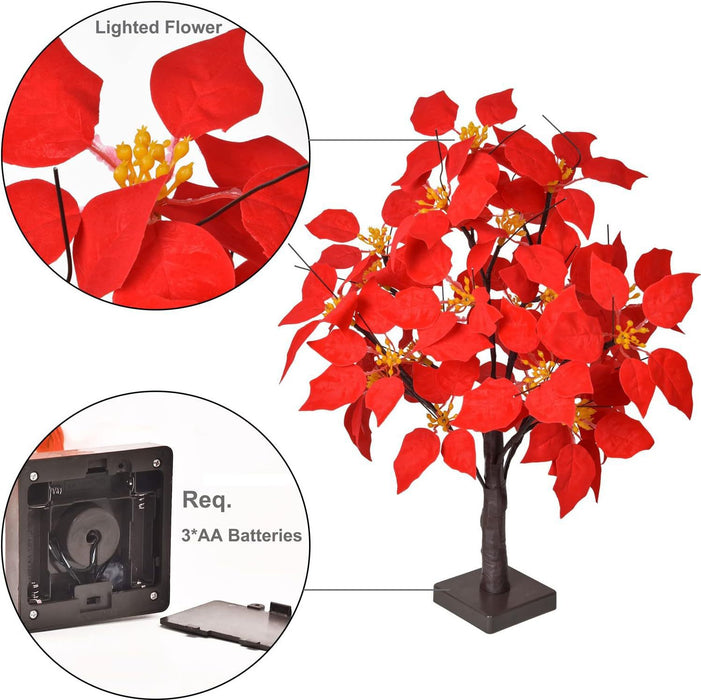 Bulk Lighted Artificial Poinsettia Flower Tree Battry Operated Tabletop Wholesale