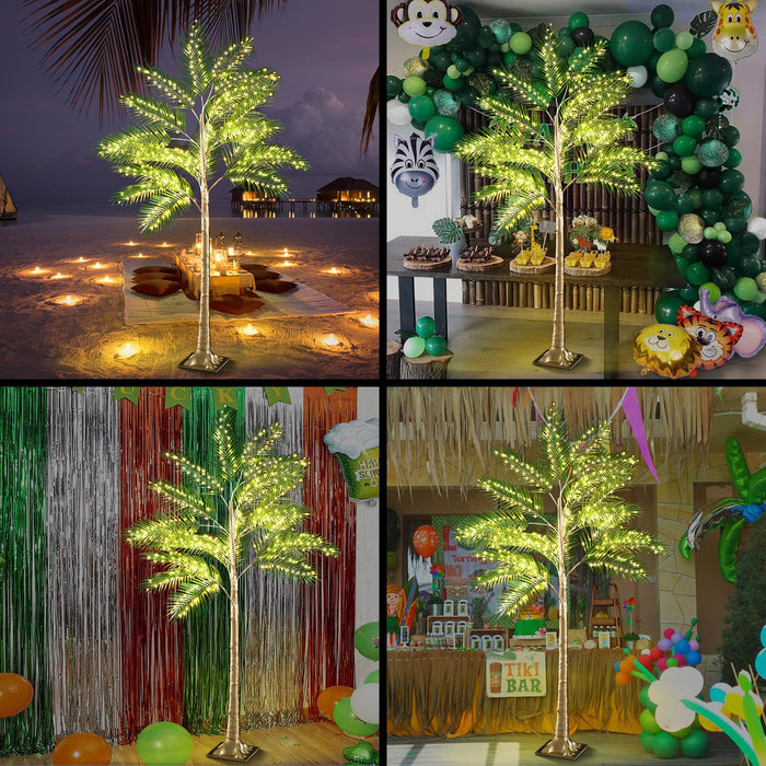 Bulk Lighted Palm Tree Warm LED Artificial Greenery with Lights with Adapter Patio Pool Tiki Decor Indoor Outdoor