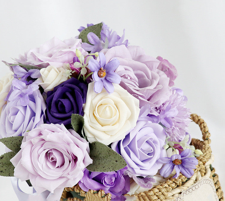 Bouquet rond de roses violettes et lilas de glycine en vrac de 9 po pour mariage en gros