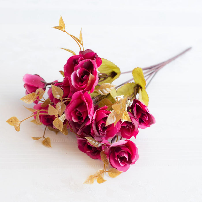 Bulk 12" Mini Rose Bush Bouquet Silk Floral for Table Crafts Wholesale