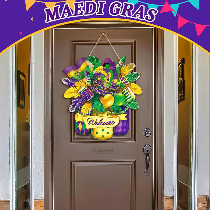 Bulk Mardi Gras Welcome Door Sign Hanging Wreath Mardi Gras Wooden Sign Door Hanger for Outdoors Wholesale