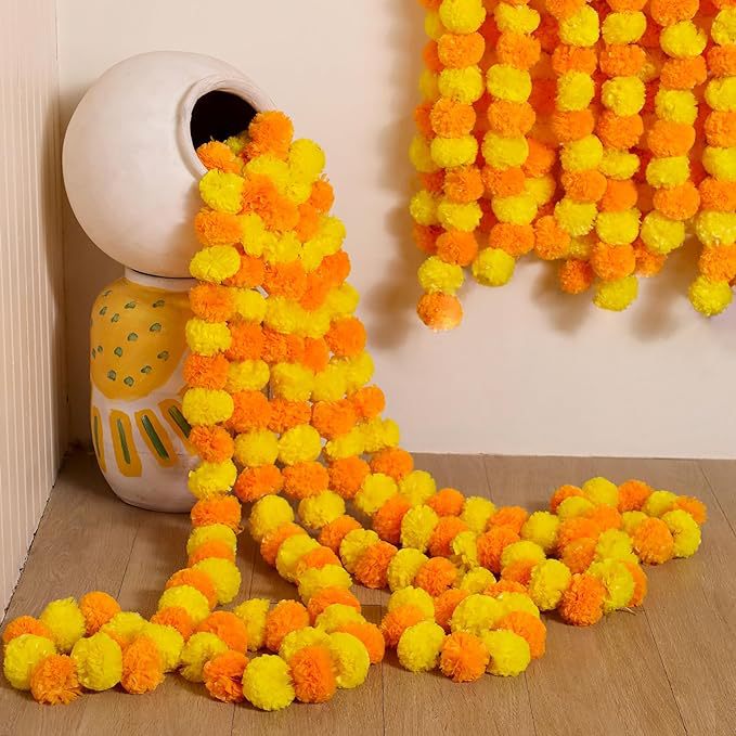 Bulk 39" Marigold Flowers Garland Autumn Decor for Mantle Diwali Floral Arrangements Wholesale