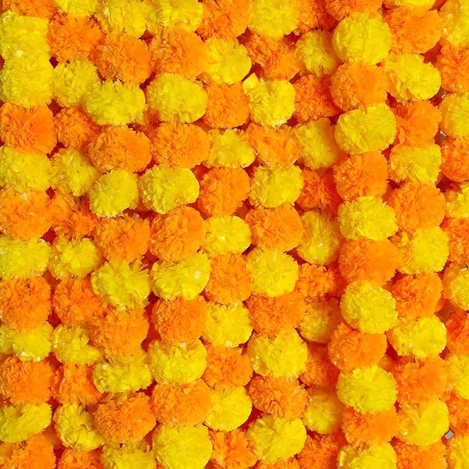 Bulk 39" Marigold Flowers Garland Autumn Decor for Mantle Diwali Floral Arrangements Wholesale