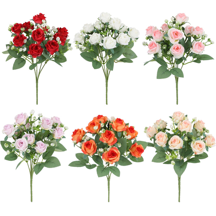 Bulk 11.8 inches Tall Small Roses Blooming Bush with Babys Breath Bouquet Wholesale