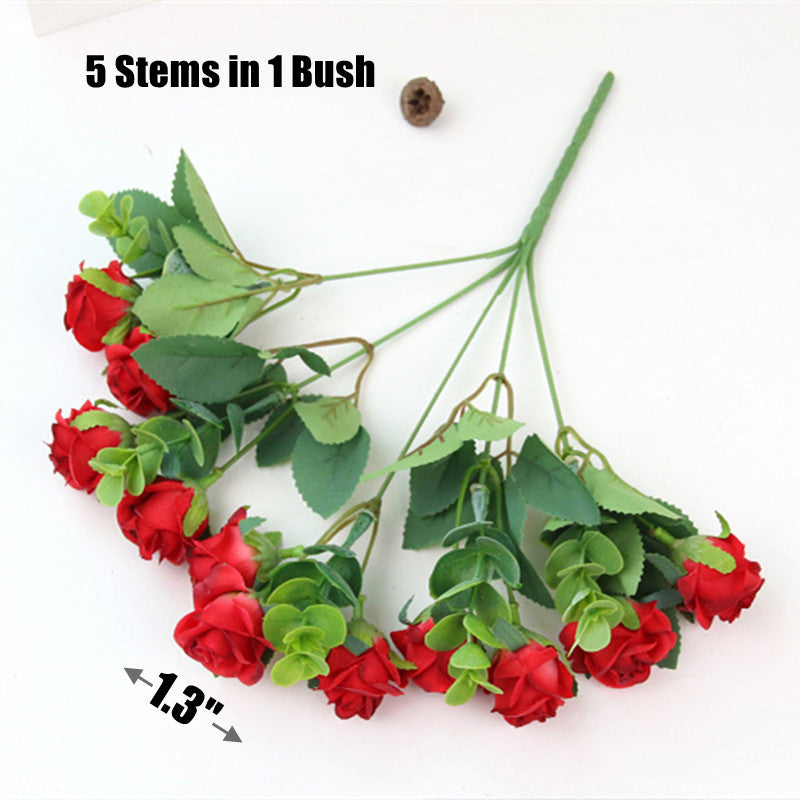 2025 Upgraded Miniature Roses Bouquet Bush Artificial Silk Flowers Wholesale
