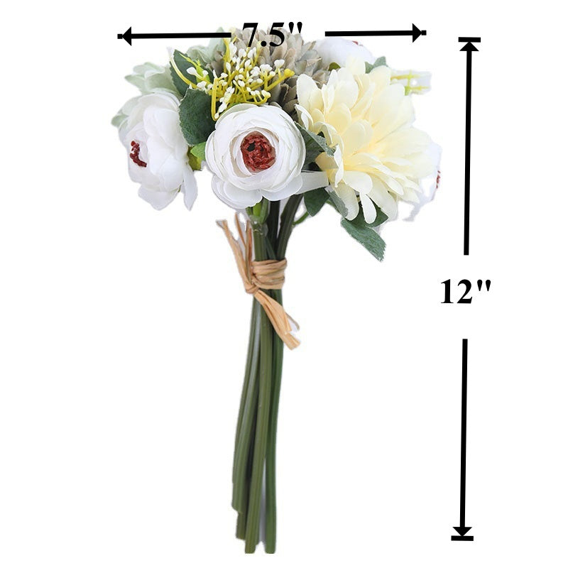 Bulk 12" Mixed Bouquet of Faux Chrysanthemum Pompon and Peony Buds Wholesale