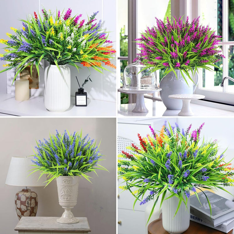 Bulk 24pcs Mixed Color Monkey Grass Bush Artificial Flowers for Outdoors UV Resistant Plants Wholesale