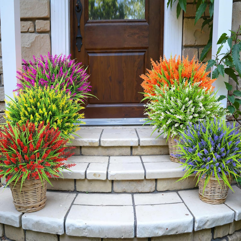 Bulk 24pcs Mixed Color Monkey Grass Bush Artificial Flowers for Outdoors UV Resistant Plants Wholesale