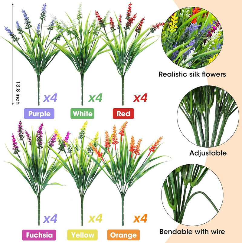 Bulk 24pcs Mixed Color Monkey Grass Bush Artificial Flowers for Outdoors UV Resistant Plants Wholesale