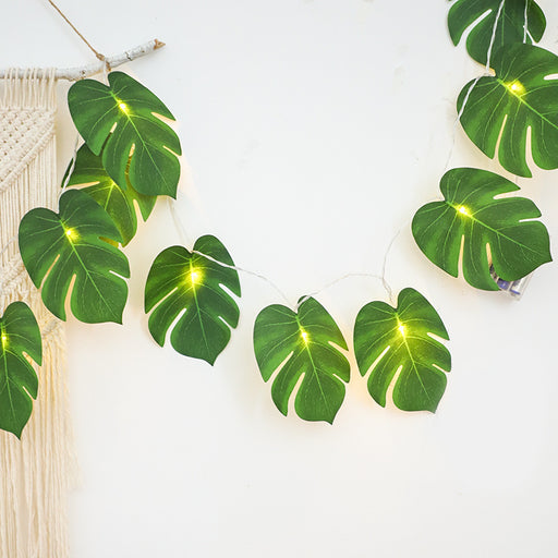 bulk monstera leaves Bulk 10 Ft Monstera Leaf String Lights Tropical Artificial Rattan Palm Leaves Wholesale