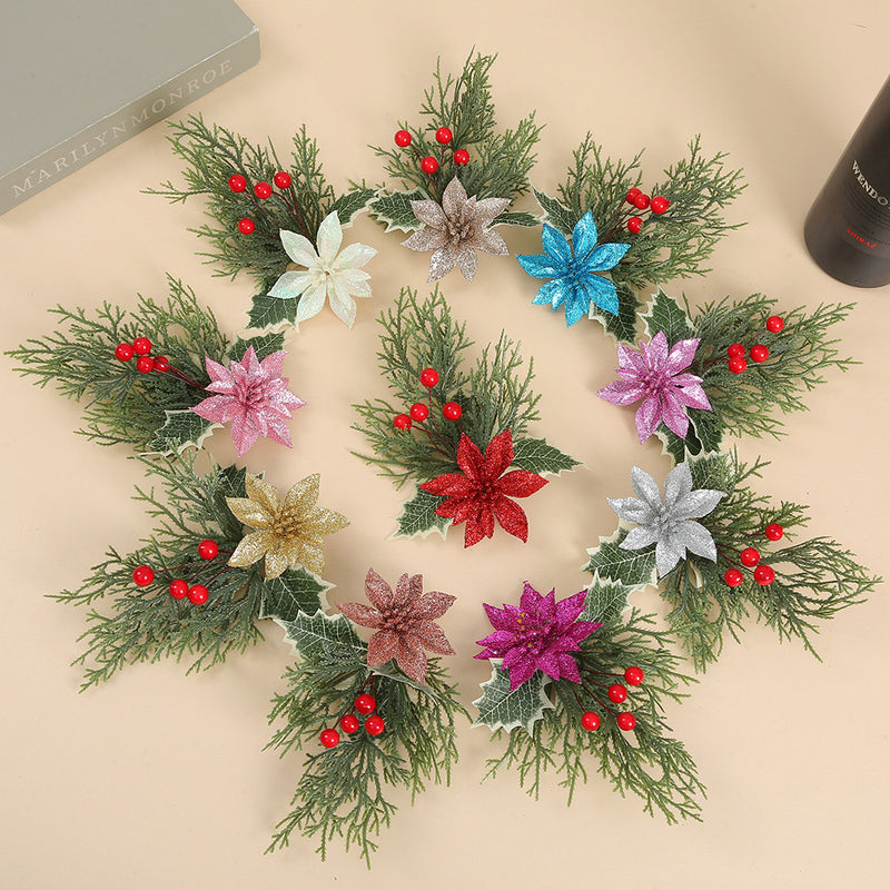 Bulk 10pcs Multicolor Christmas Poinsettia Flower Ornaments with Clips Wholesale