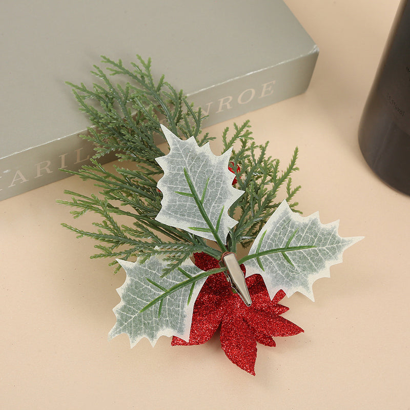 Bulk 10pcs Multicolor Christmas Poinsettia Flower Ornaments with Clips Wholesale