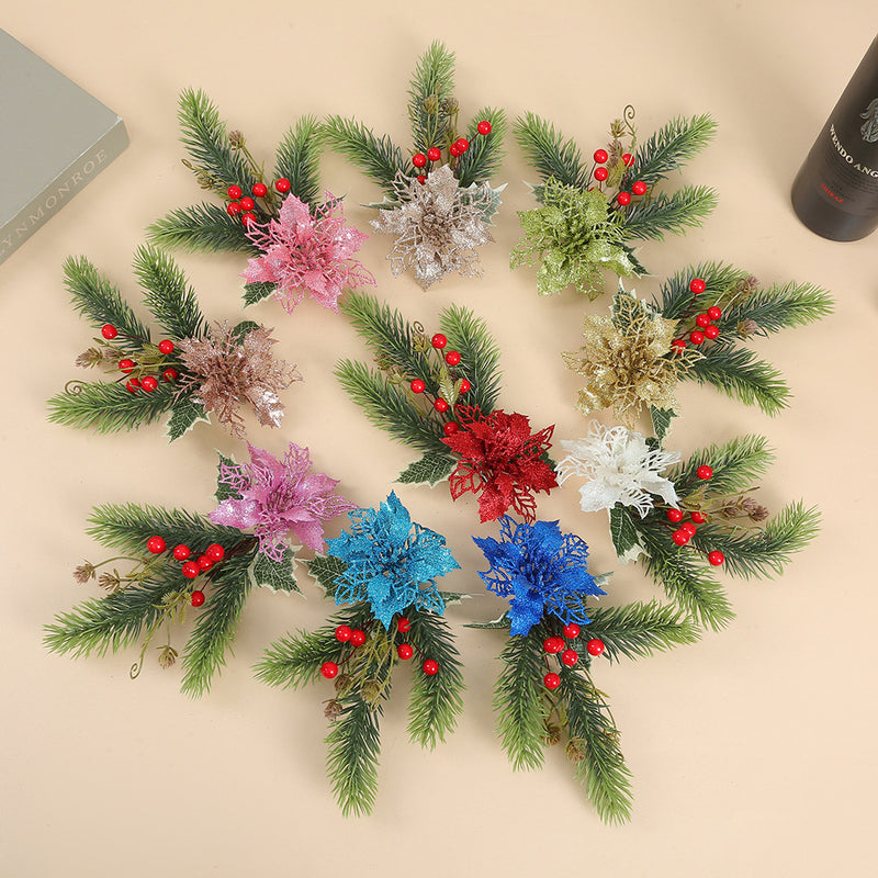 Bulk 10pcs Multicolor Christmas Poinsettia Flower Ornaments with Clips Wholesale
