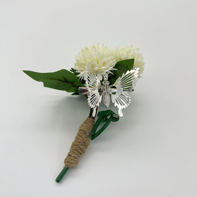 Bulk Mum Ball Flower with Butterfly Wrist Corsage Wristlet Band Bracelet and Men Boutonniere for Wedding Party Wholesale