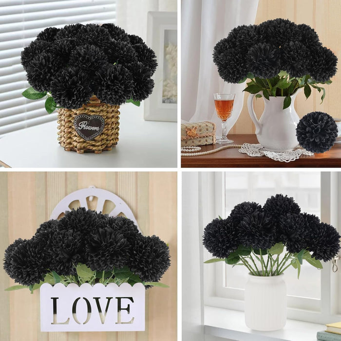 Bulk 12pcs 11" Halloween Black Chrysanthemums Flowers Ball Flowers Wholesale