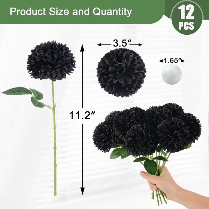 Bulk 12pcs 11" Halloween Black Chrysanthemums Flowers Ball Flowers Wholesale