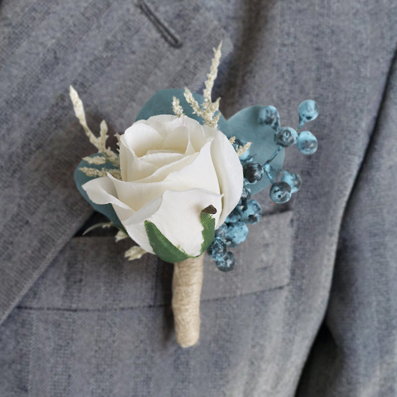 Boutonnières bleu marine et champagne nobles en gros