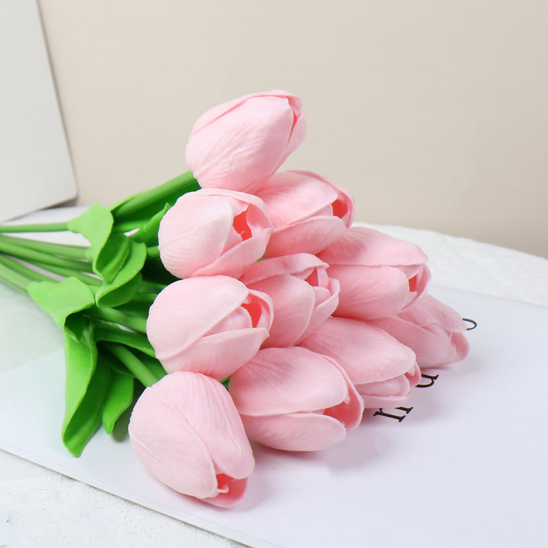 Bulk 10Pcs 13" Realistic Artificial Tulips Stems, New 2026 Anti-Yellowing Faux Flowers for Home Wedding Decor Vase Wholesale