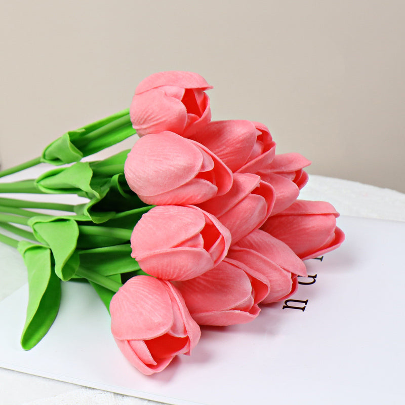 Bulk 10Pcs 13" Realistic Artificial Tulips Stems, New 2026 Anti-Yellowing Faux Flowers for Home Wedding Decor Vase Wholesale