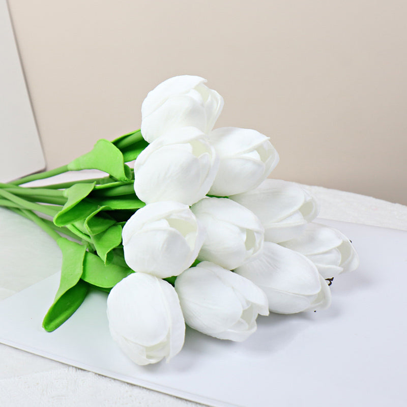 Bulk 10Pcs 13" Realistic Artificial Tulips Stems, New 2026 Anti-Yellowing Faux Flowers for Home Wedding Decor Vase Wholesale