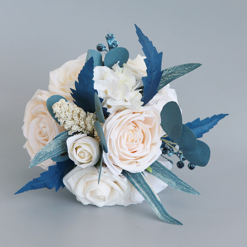 Bouquets de demoiselle d'honneur en vrac de 7 pouces Bouquets de mariage nobles bleu marine et champagne en gros 