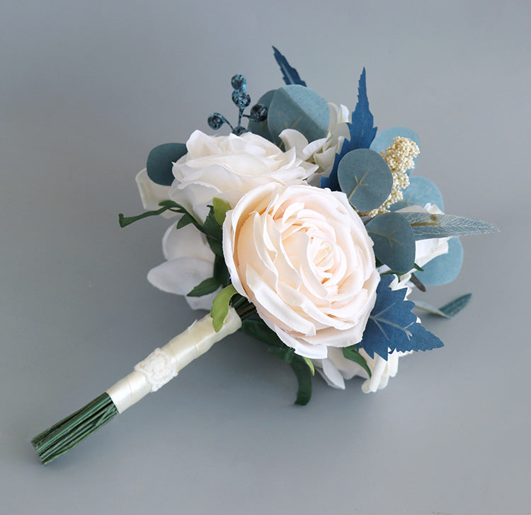 Bouquets de demoiselle d'honneur en vrac de 7 pouces Bouquets de mariage nobles bleu marine et champagne en gros 