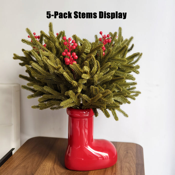 Bulk 16" Norfolk Pine Branches with Holy Berries Christmas Vase Fillers Wreath DIY Wholesale