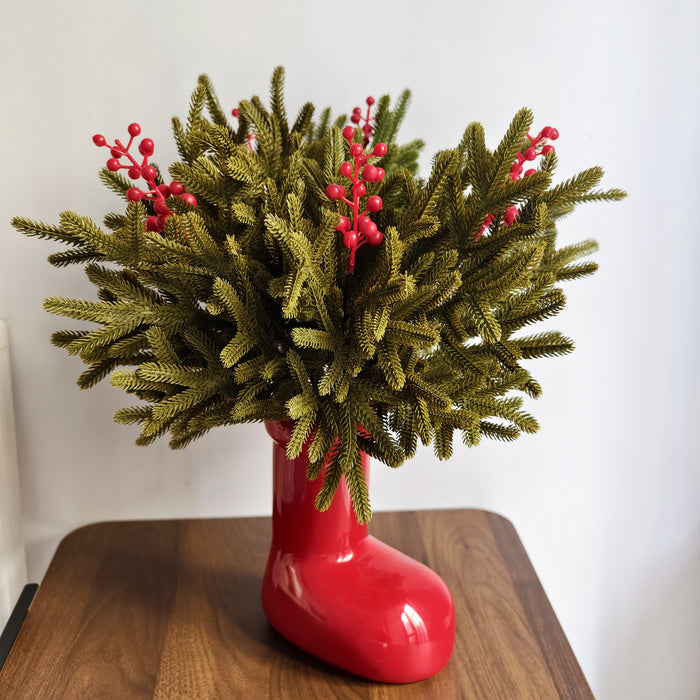 Bulk 16" Norfolk Pine Branches with Holy Berries Christmas Vase Fillers Wreath DIY Wholesale