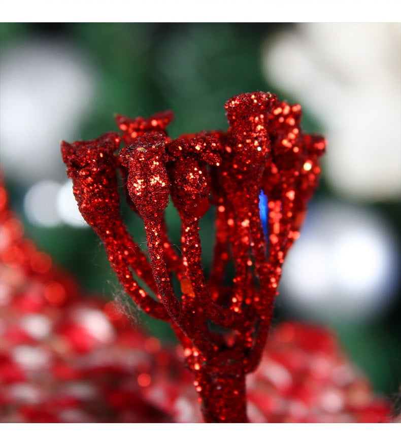 Bulk Glitter Poinsettias Artificial Christmas Flowers Arrangement Decorations for Xmas Tree Garland Rattan Accessories Wholesale