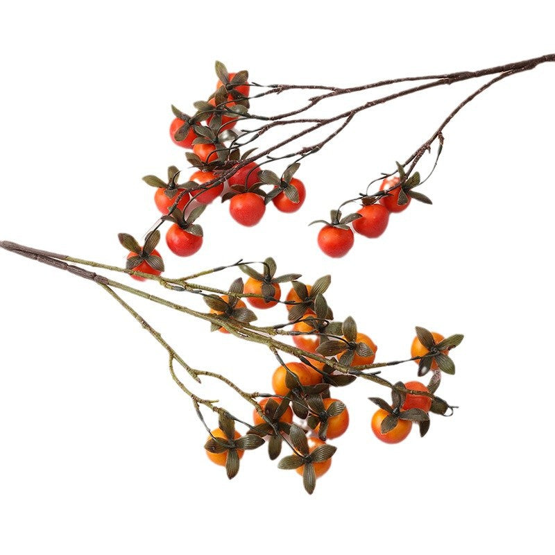 Artificial Mini Persimmon Bush with 14 Blooms, 28" Long Foam Fruit Stems for Home Decor, Weddings & Events
