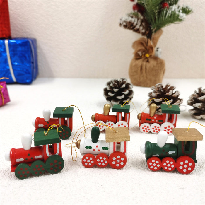 Bulk 6 Pcs DIY Christmas Train Set Toy Wooden Christmas Ornament for Arrangements Party Wholesale