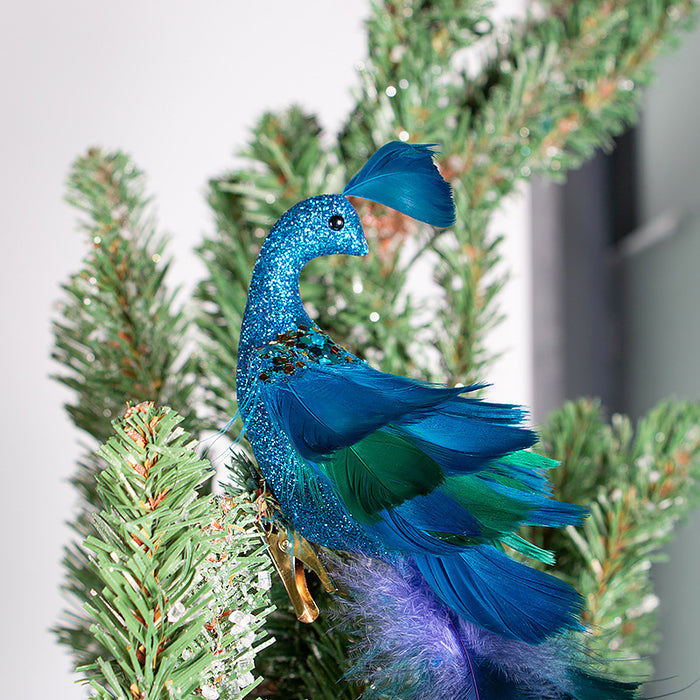 Bulk Christmas Decorations Simulated Long Tail Blue Peacocks Ornaments Natural Feather Hanging Pendants Crafts for Xmas Tree Wholesale