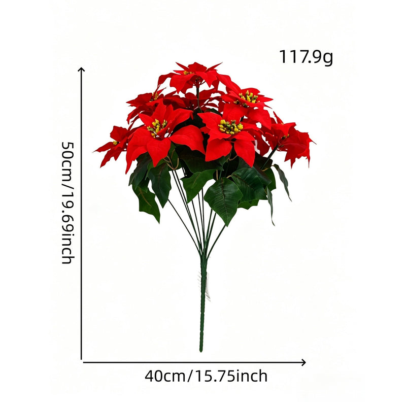 20" Artificial Poinsettia Bush with 12 Blooms, Silk-Like Faux Flowers for Christmas, Weddings & Home Decor