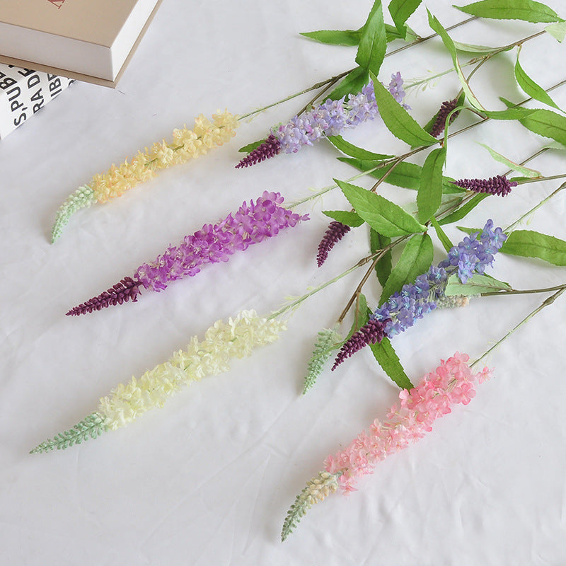 Artificial Lavender, Delphinium & Foxtail Grass Stems, Single Stem with 6 Leaves, Faux Silk Flowers for Home Decor, Weddings & Events