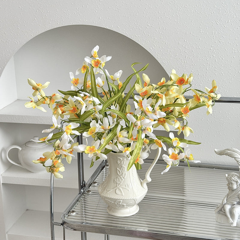 Artificial Cymbidium Orchid Stem, Single Silk-like Bush for Home Decor, Wedding Centerpieces, and Office Styling, 20" Tall