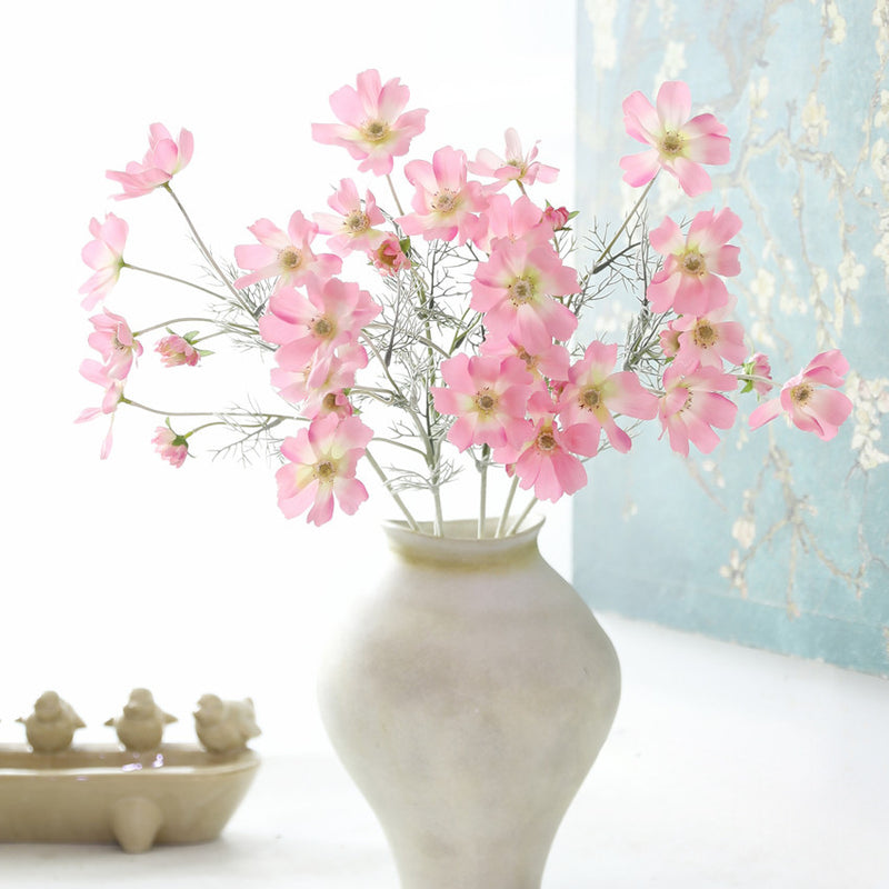 Artificial Cosmos Flowers, 6-Bloom Bush with Silk-Like Petals, 24" Tall for Home Decor, Weddings & Events