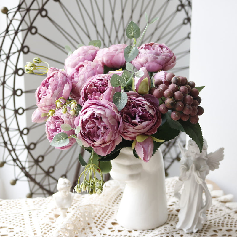 Bulk 12" Peonies Bush with Buds Silk Floral Arrangement Wholesale