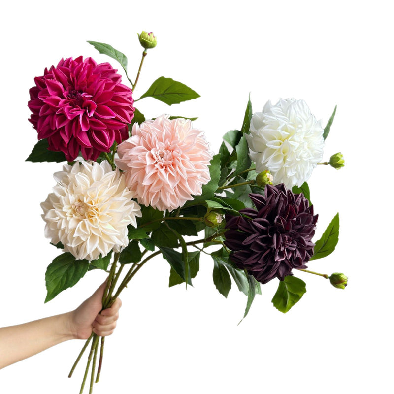 Artificial Dahlia Bush with 2 Blooms, 26" Silk-Like Faux Flowers for Home Decor, Wedding Arrangements & Commercial Displays