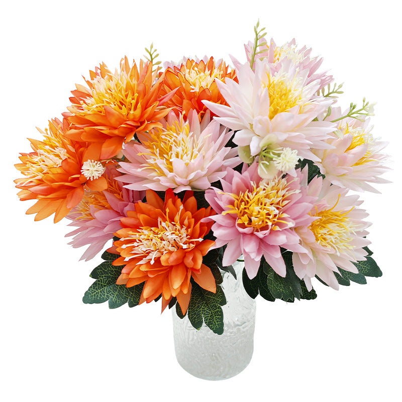 Artificial Chrysanthemum Bush with 5 Blooms, Faux Silk-Like Fabric Mum Spray, Indoor Outdoor Wedding & Home Decor