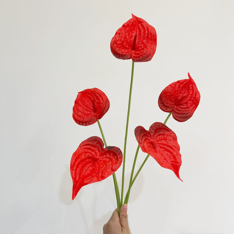 Single Stem Anthurium Flamingo Flower, 22" PU Realistic Artificial Floral for Weddings, Home Decor & Commercial Spaces