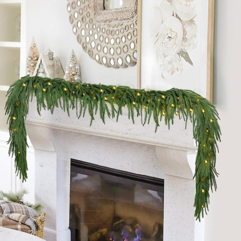 Artificial Norfolk Pine Vine with LED Lights, Set of 3 Soft-Touch Plastic Garlands, Christmas & Home Decor