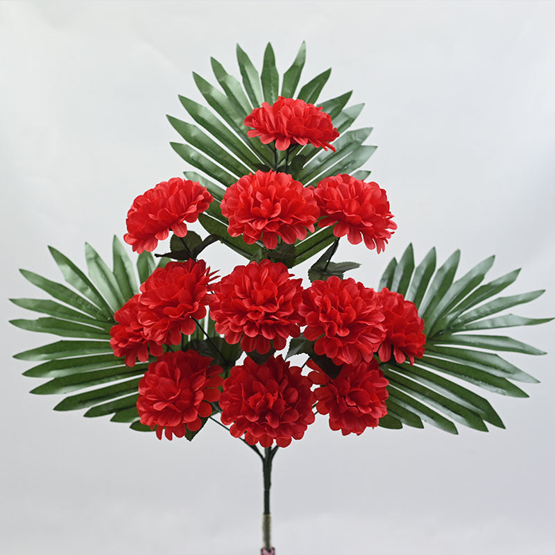 12-Bloom Artificial Chrysanthemum Bush, 20" Tall Plastic Faux Flowers for Outdoor Decor, Cemetery Arrangements & Home Vases