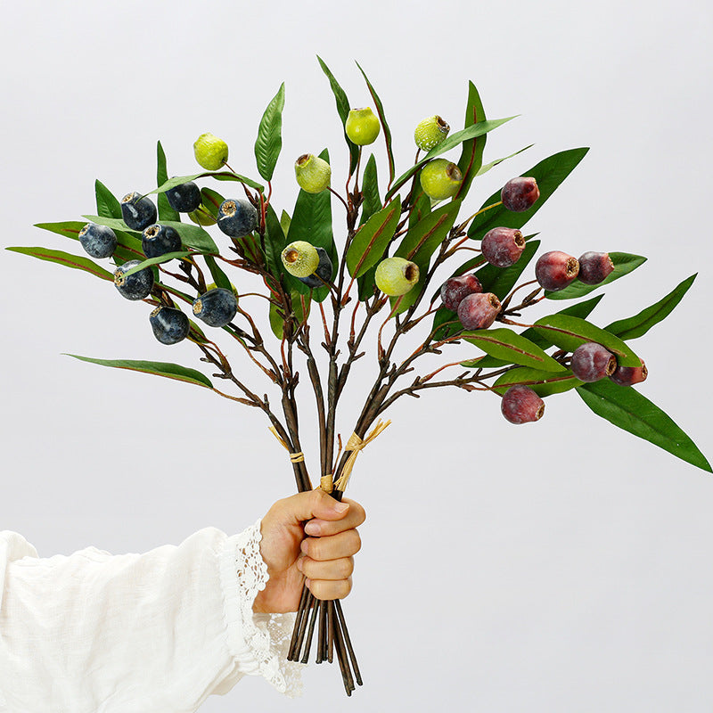 Artificial Pipa Fruit Bush with Leaves, Rustic Wabi-Sabi Style Faux Botanicals, 18" Tall, for Wedding Centerpieces, Home Decor, and Commercial Styling