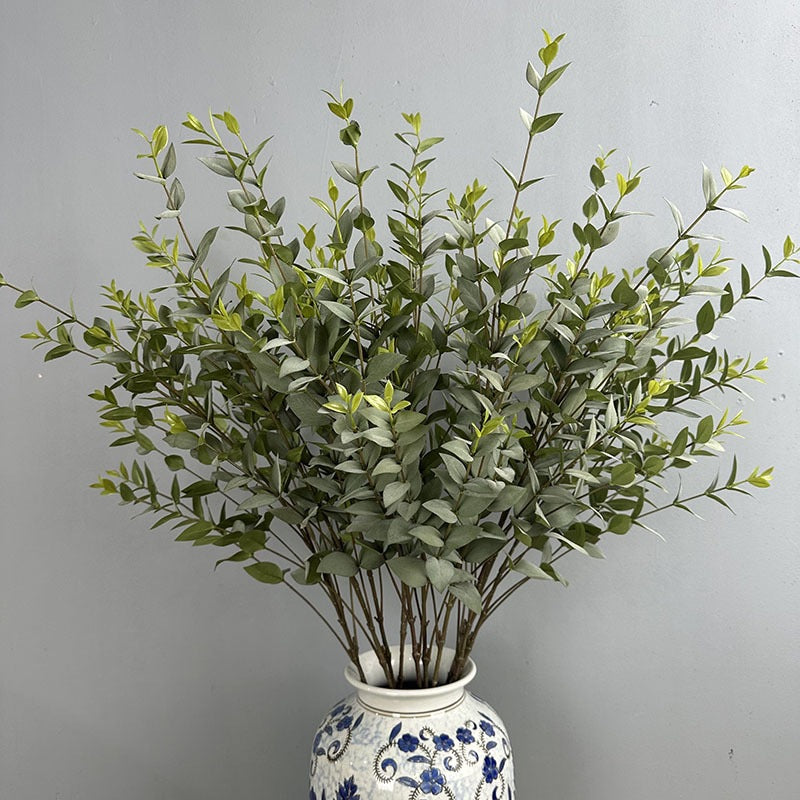 Artificial Eucalyptus Stem, Faux Silk Greenery Branch with 9 Leaves, Bendable, Wedding & Home Decor