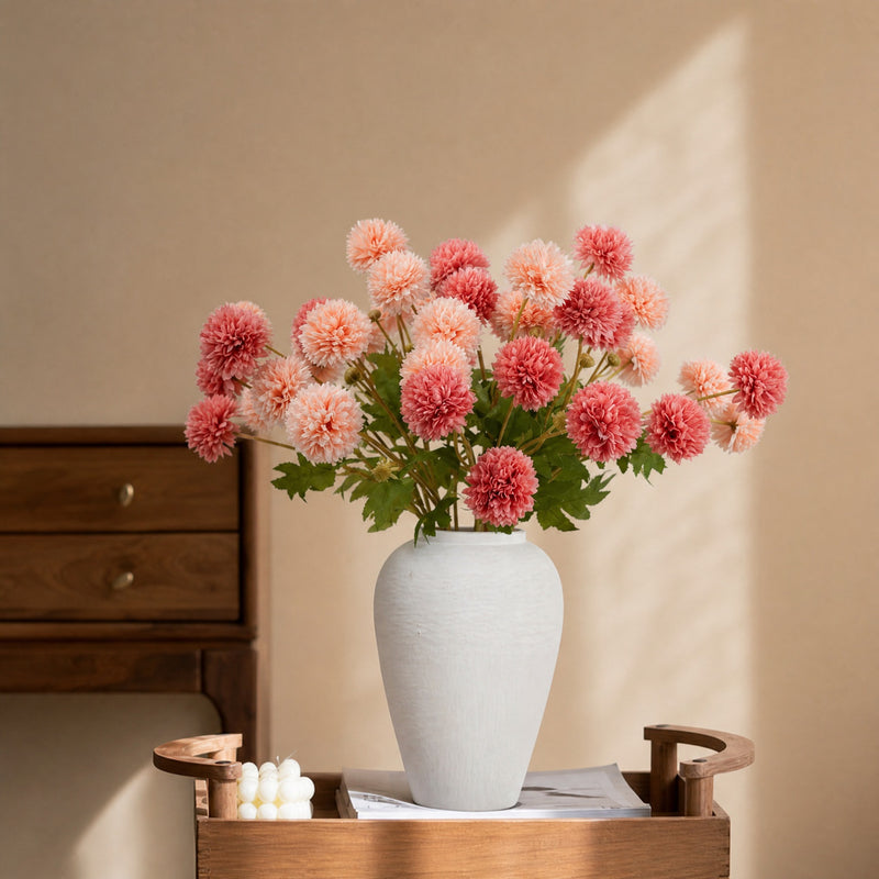 Autumn Dandelion & Chrysanthemum Bush, 4-Bloom Artificial Flower Arrangement for Home Decor, Weddings, and Events