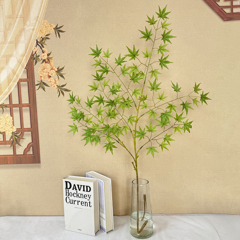Artificial Maple Leaf Stem, Single Fall Foliage Branch 43" Tall, Silk-Like Fabric for Wedding Decor, Home & Office